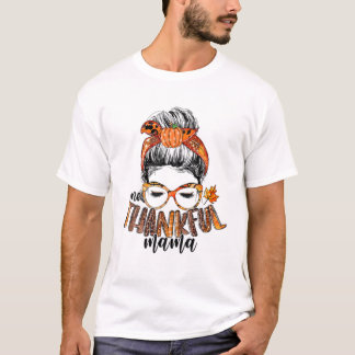 Camiseta Um agradecido Mama Mensageiro Bun Hair Pumpkin Gra