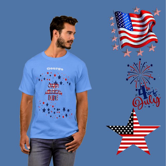 Camiseta Um americano 4 de julho Vermelho Branco e Azul (One American Dude 4th of July Red White and Blue T-Shirt)