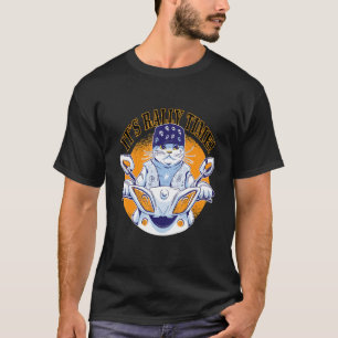 Camiseta Um animal de gato andando de moto.