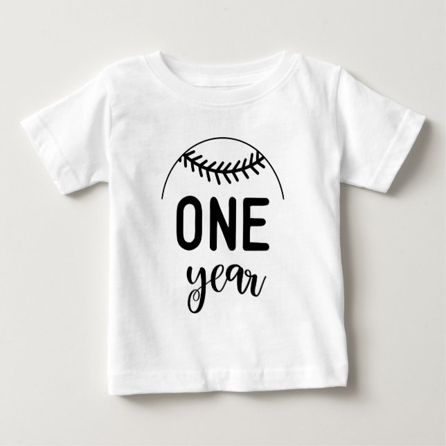 Camiseta Um Ano de Marco de Bebê de Beisebol - (Frente)
