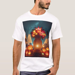 Camiseta um arranjo florístico com um vaso grande com flor