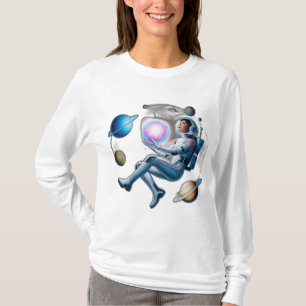 Camiseta Um asteroide flutuante coberto por uma pequena vil