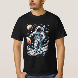 Camiseta Um astronauta correndo na lua