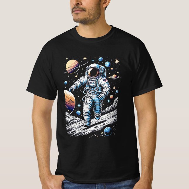 Camiseta Um astronauta correndo na lua (Frente)