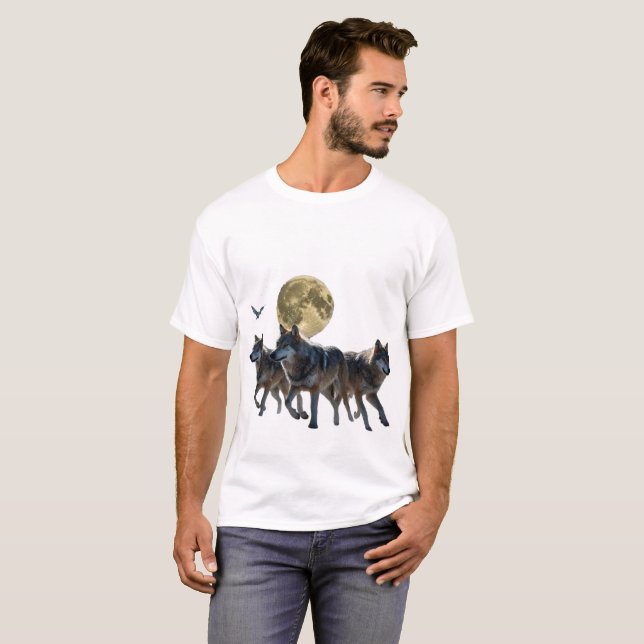 Camiseta Um bando de lobos com asas e pistas brilhantes (Frente Completa)