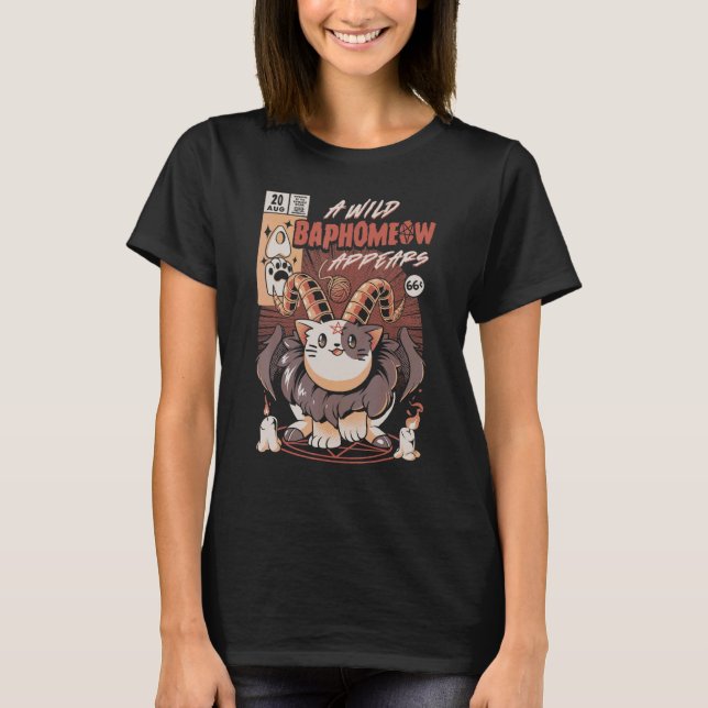 Camiseta Um Baphomeow Selvagem Aparece Baphomet Pentagrama  (Frente)