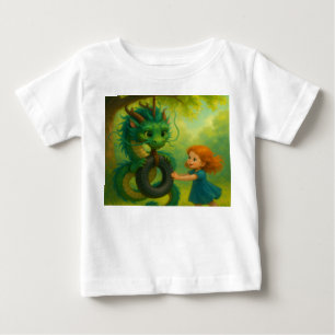 Camiseta Um Bebê Dragão Asiático Verde com Olhos de Cachorr