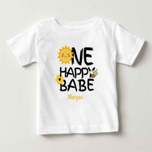 Camiseta Um Bebê Feliz Abelha Amarela Ensolarada Aniversári (Frente)