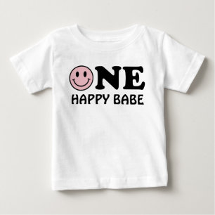 Camiseta Um Bebê Feliz   Primeiro Aniversário Sorriso Rosa 