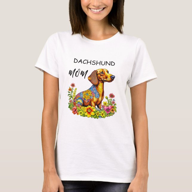 Camiseta Um belo cartoon AI Dachshund Mãe (Frente)