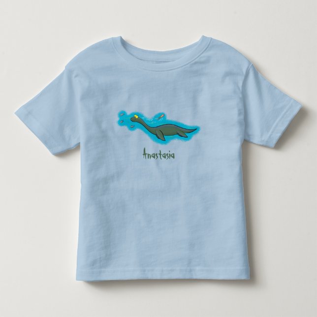 Camiseta Um belo e feliz cartoon de monstro do mar, plesios (Frente)