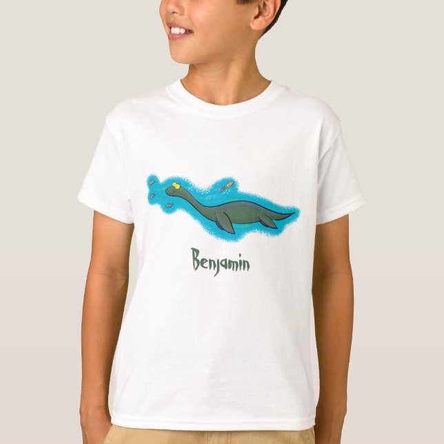 Camiseta Um belo e feliz cartoon de monstro do mar, plesios (Frente)