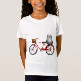 Camiseta Um belo selo de animação em uma bicicleta