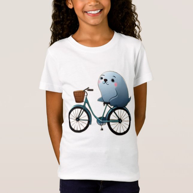 Camiseta Um belo selo de animação em uma bicicleta (Frente)