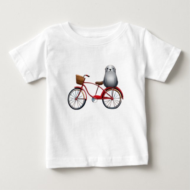 Camiseta Um belo selo de animação em uma bicicleta (Frente)