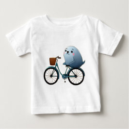 Camiseta Um belo selo de animação em uma bicicleta