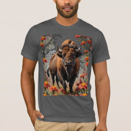 Camiseta Um Bison Americano Cercado Por Um Pincel Indiano
