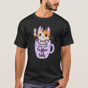 Camiseta Um Bom Dia Com Café E Café De Gato