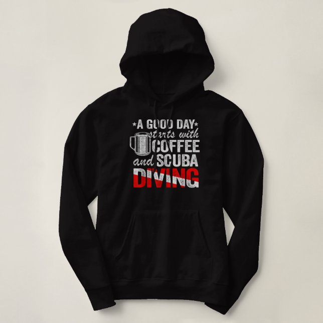 Camiseta Um Bom Dia Começa Com Café E Scuba Mergulhando Eng (Frente do Design)