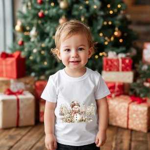 Camiseta um boneco de neve de Natal alegre na rua