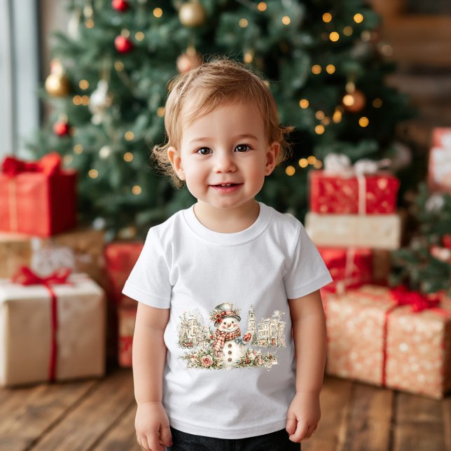 Camiseta um boneco de neve de Natal alegre na rua (Criador carregado)