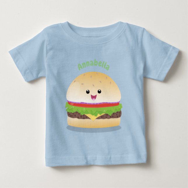 Camiseta Um bonito e feliz desenho animado do hambúrguer ka (Frente)