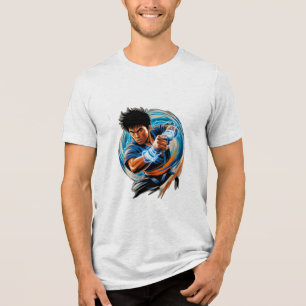 Camiseta Um caça caratê cercado por uma aura energética