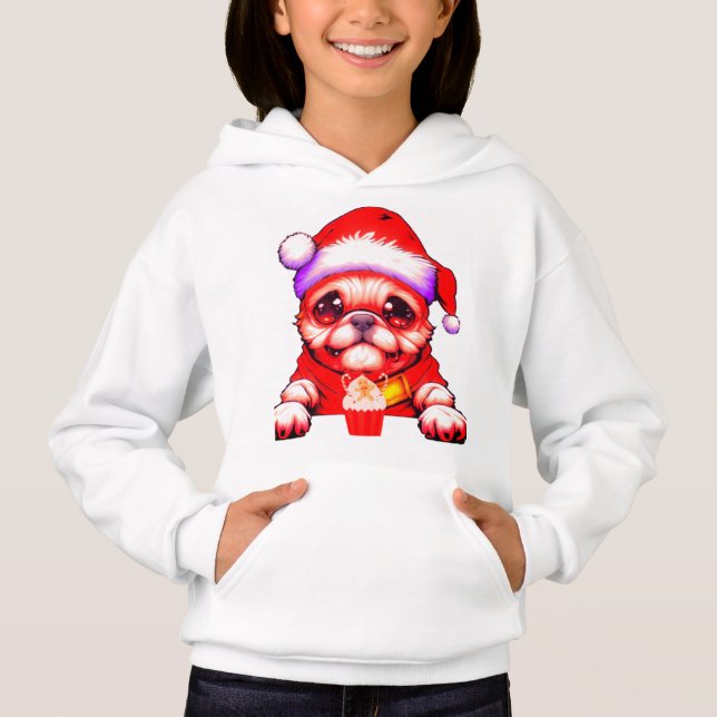 Camiseta Um cachorrinho fofo com Papai Noel e beba (Frente)