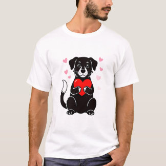 Camiseta Um cachorrinho preto segurando um coração vermelho