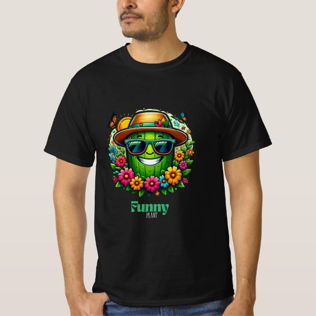 Camiseta Um Cactus Engraçado, Celebrando Primavera com Joy. (Frente)