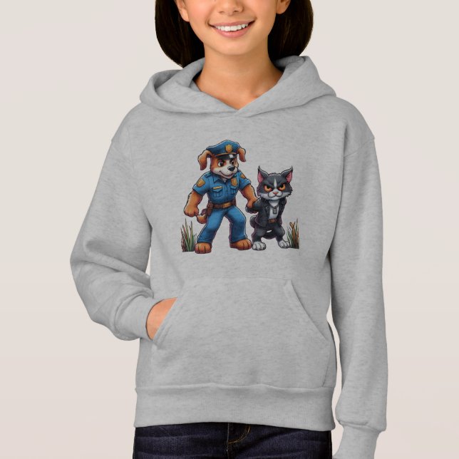 Camiseta um cão de polícia e um gato malvado - humor (Frente)
