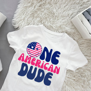 Camiseta Um Cara Americano 4 de Julho Menino 1º Aniversário