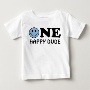 Camiseta Um Cara Feliz   Primeiro Aniversário Sorriso Azul 