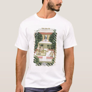 Camiseta Um casal em um jardim que escuta a música com