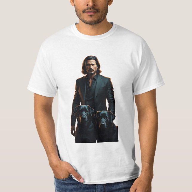 Camiseta Um Cavalheiro Com Seus Dois Cães Pretos (Frente)