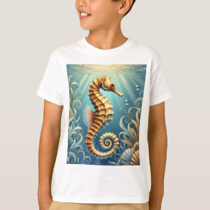 Camiseta Um cavalo-marinho elegante nadando debaixo d'água
