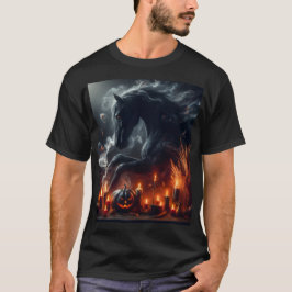 Camiseta Um cavalo preto nas costas está cercado por velas