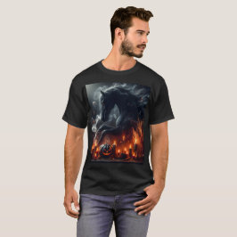 Camiseta Um cavalo preto nas costas está cercado por velas