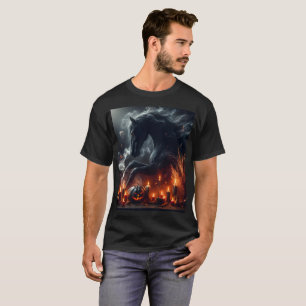 Camiseta Um cavalo preto nas costas está cercado por velas