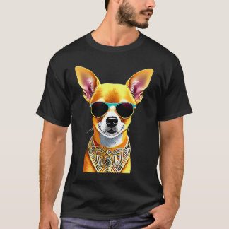 Camiseta Um Chihuahua Colorido E Curioso Com Óculos De Sol
