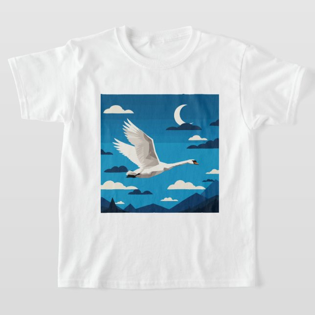 Camiseta Um cisne branco voando no céu noturno (Postura )