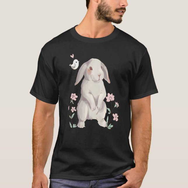 Camiseta Um coelho com orelhas de disquete com aquarela (Frente)