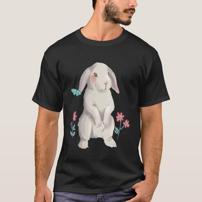 Camiseta Um coelho com orelhas de disquete com aquarela (Frente)