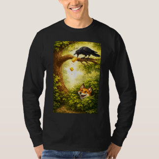 Camiseta Um corvo e uma raposa compartilhando comida