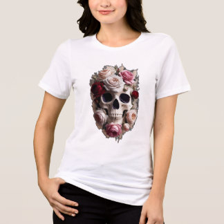 Camiseta Um crânio feito de rosas florescentes