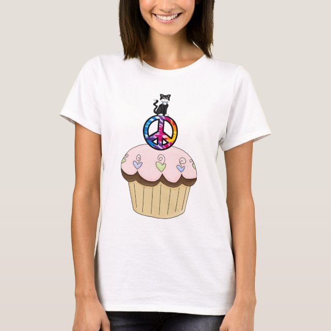 Camiseta Um Cupcake de paz Gatinho (Frente)