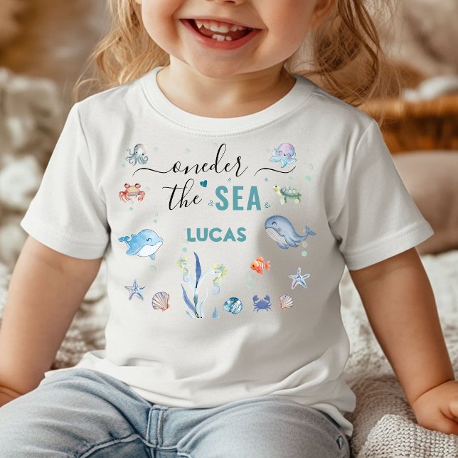 Camiseta um-der sob o mar Aniversário de 1 ano (oneder the sea whale sea life party underwater whale ocean animals 1st birthday summer narwhal beach)