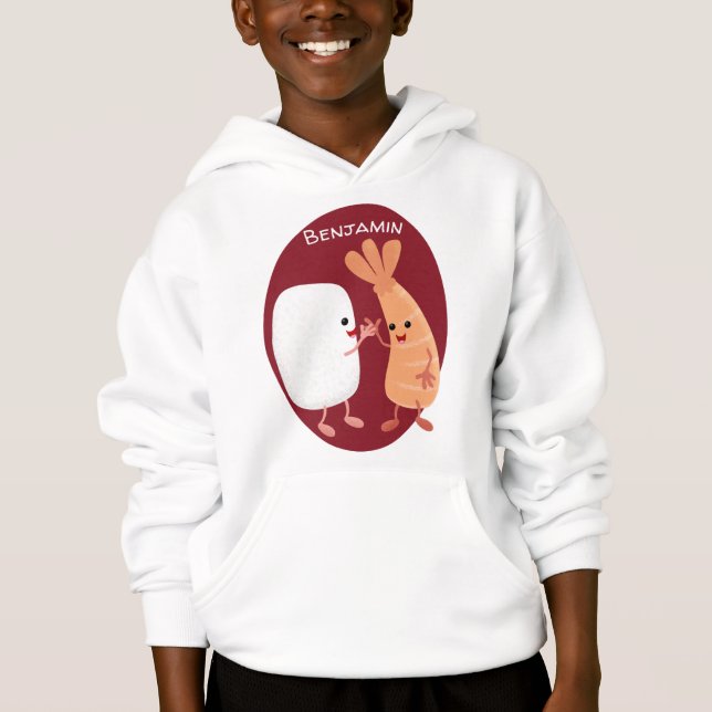 Camiseta Um desenho animado de amigos de camarão de arroz d (Frente)