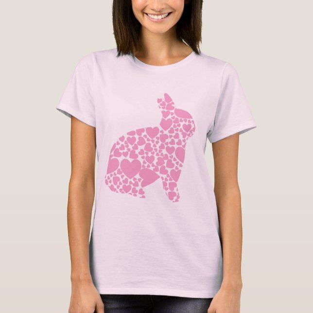Camiseta Um desenho animado de coelhinho de Páscoa rosa (Frente)