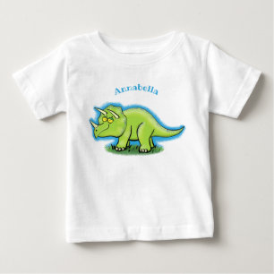 Camiseta Um desenho animado de dinossauros triceratops verd